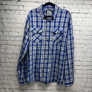 DIXXON flannel company Venice Blue and White plaid  Shirt Sz XLT